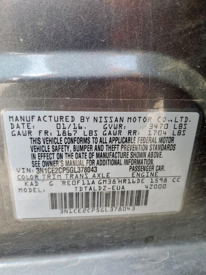 2016 Nissan Versa Note S VIN: 3N1CE2CP5GL378043 Lot: 57450445