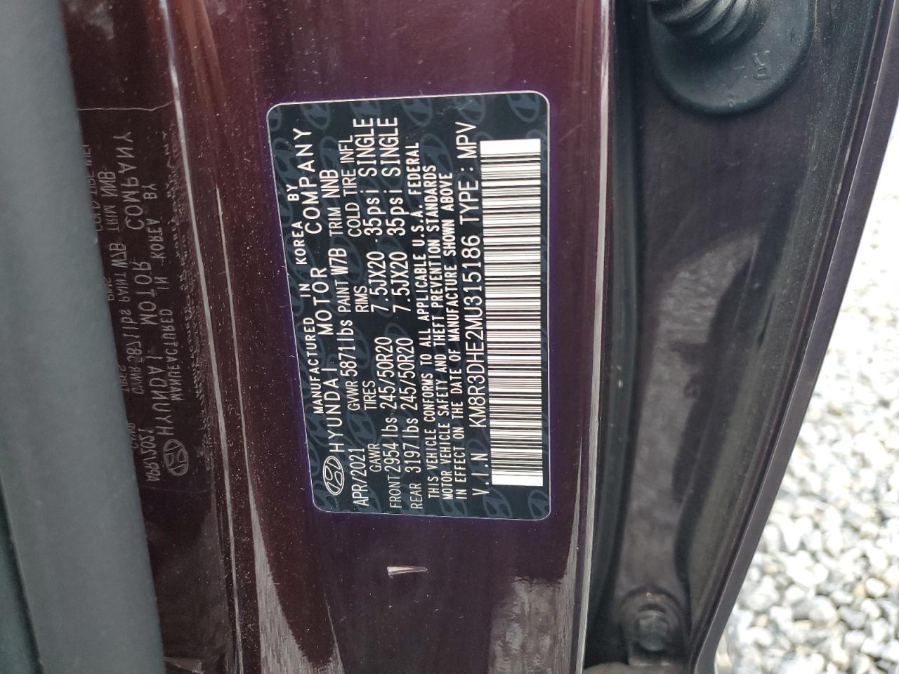2021 Hyundai Palisade Sel VIN: KM8R3DHE2MU315186 Lot: 57062295