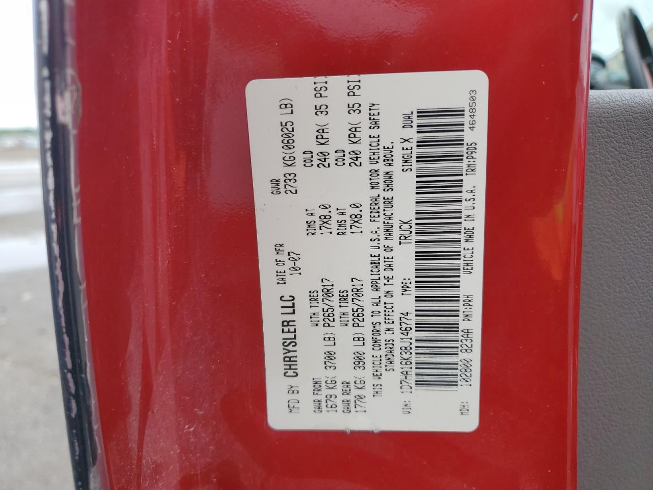 2008 Dodge Ram 1500 St VIN: 1D7HA16K38J146774 Lot: 58560285