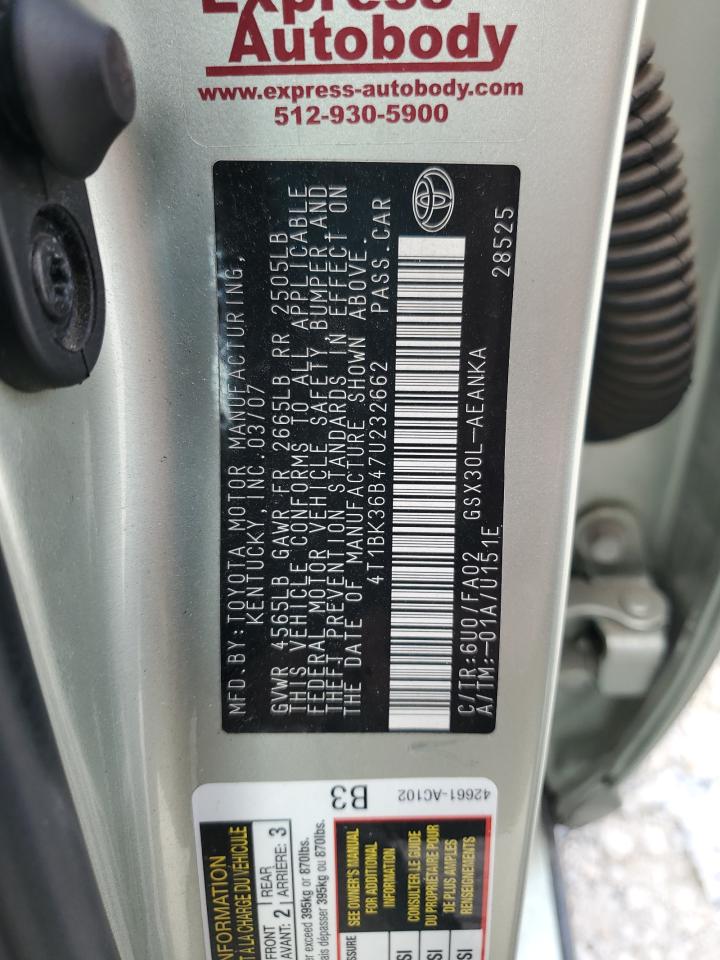 2007 Toyota Avalon Xl VIN: 4T1BK36B47U232662 Lot: 56713715