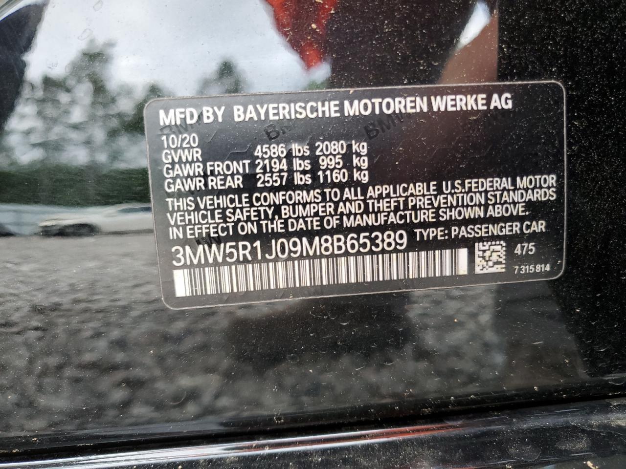 2021 BMW 330I VIN: 3MW5R1J09M8B65389 Lot: 56620765