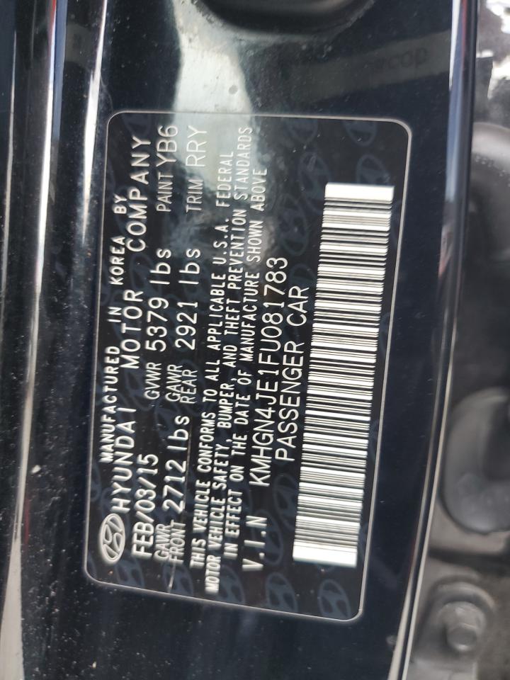 2015 Hyundai Genesis 3.8L VIN: KMHGN4JE1FU081783 Lot: 56362395