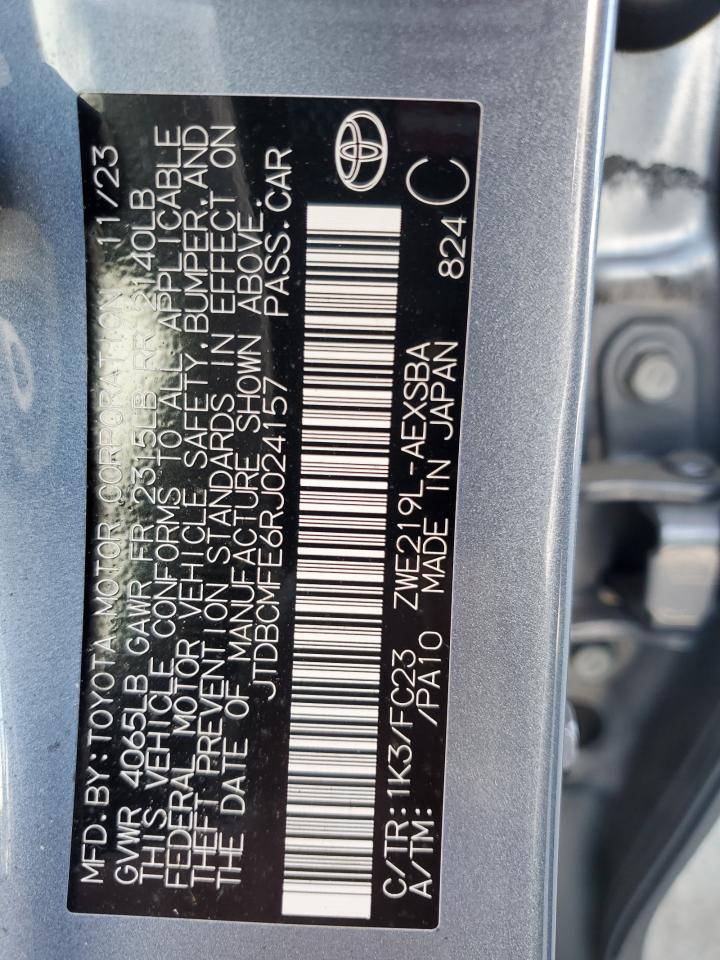 2024 Toyota Corolla Le VIN: JTDBCMFE6RJ024157 Lot: 49870415