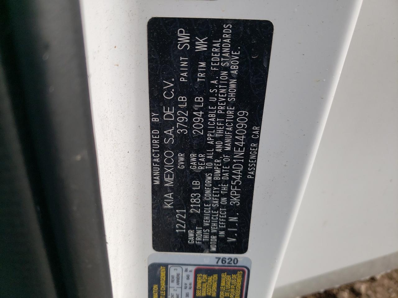 2022 Kia Forte Gt Line VIN: 3KPF54AD1NE440909 Lot: 56721585