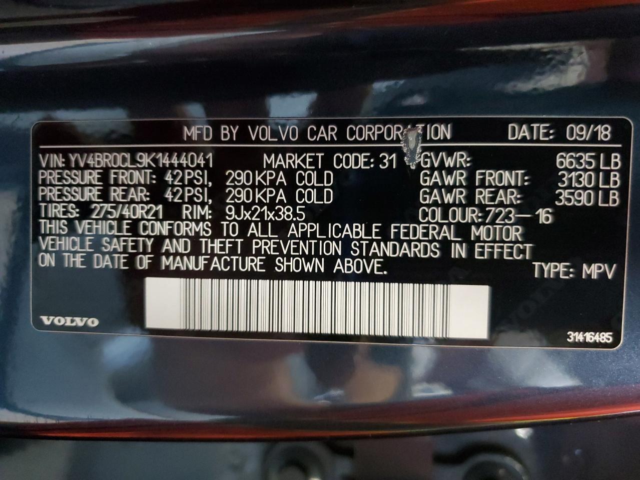 2019 Volvo Xc90 T8 Inscription VIN: YV4BR0CL9K1444041 Lot: 56928005
