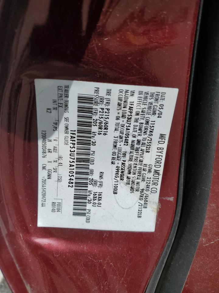 2005 Ford Taurus Se VIN: 1FAFP53U75A105482 Lot: 58416395