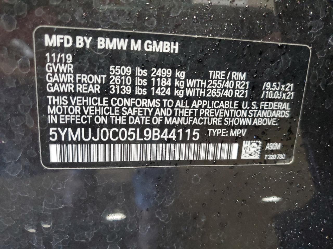 2020 BMW X4 M Competition VIN: 5YMUJ0C05L9B44115 Lot: 55556755