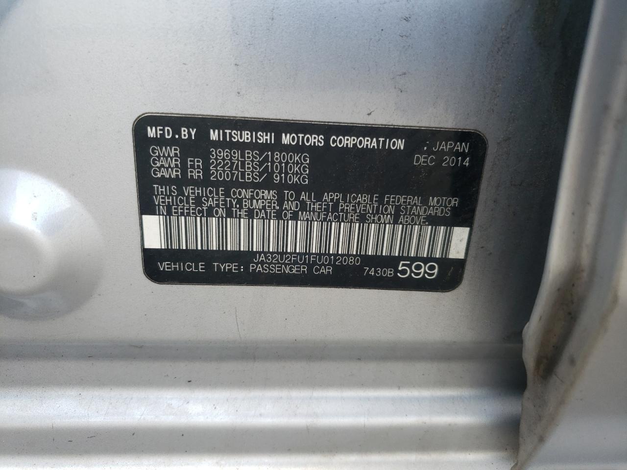 2015 Mitsubishi Lancer Es VIN: JA32U2FU1FU012080 Lot: 56026075