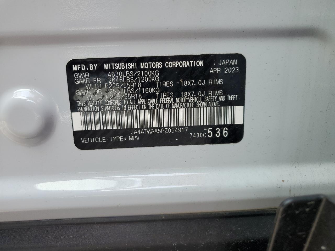 2023 Mitsubishi Eclipse Cross Se VIN: JA4ATWAA5PZ054917 Lot: 56381175