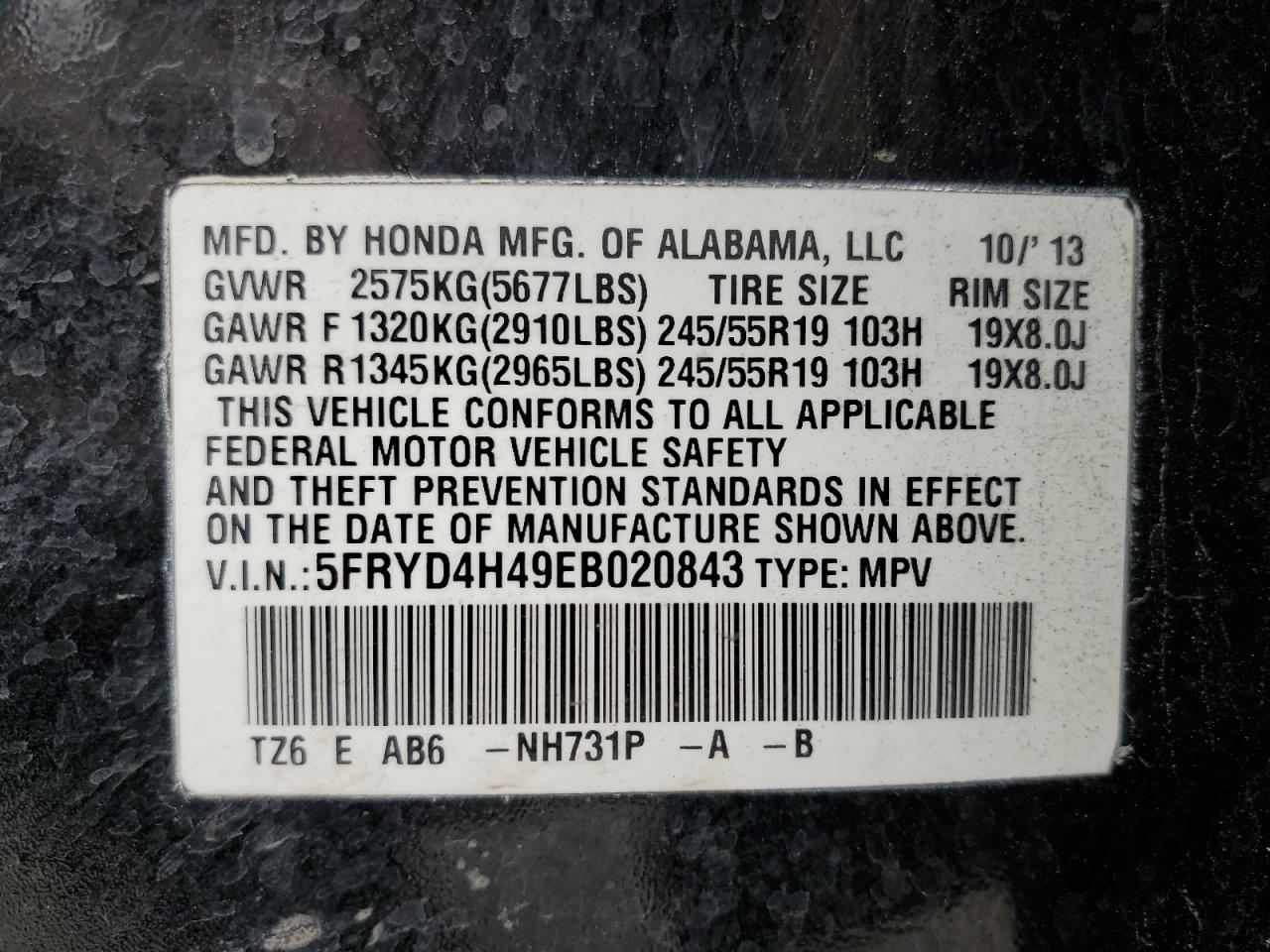 2014 Acura Mdx Technology VIN: 5FRYD4H49EB020843 Lot: 58424325