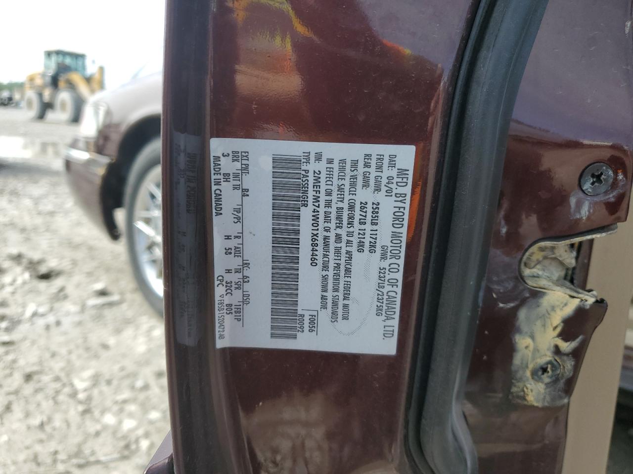 2001 Mercury Grand Marquis Gs VIN: 2MEFM74W01X684460 Lot: 56354285
