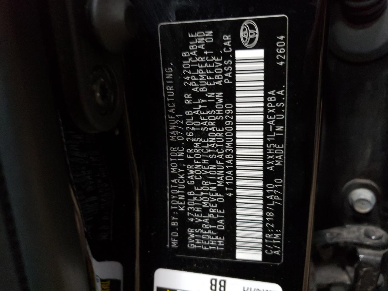 2021 Toyota Avalon Limited VIN: 4T1DA1AB3MU009290 Lot: 54399265