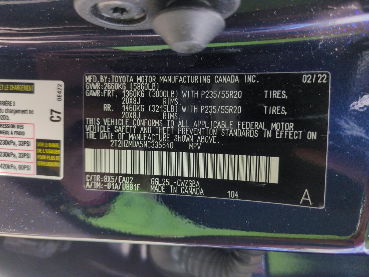 2022 Lexus Rx 350 VIN: 2T2HZMDA5NC335640 Lot: 56891005