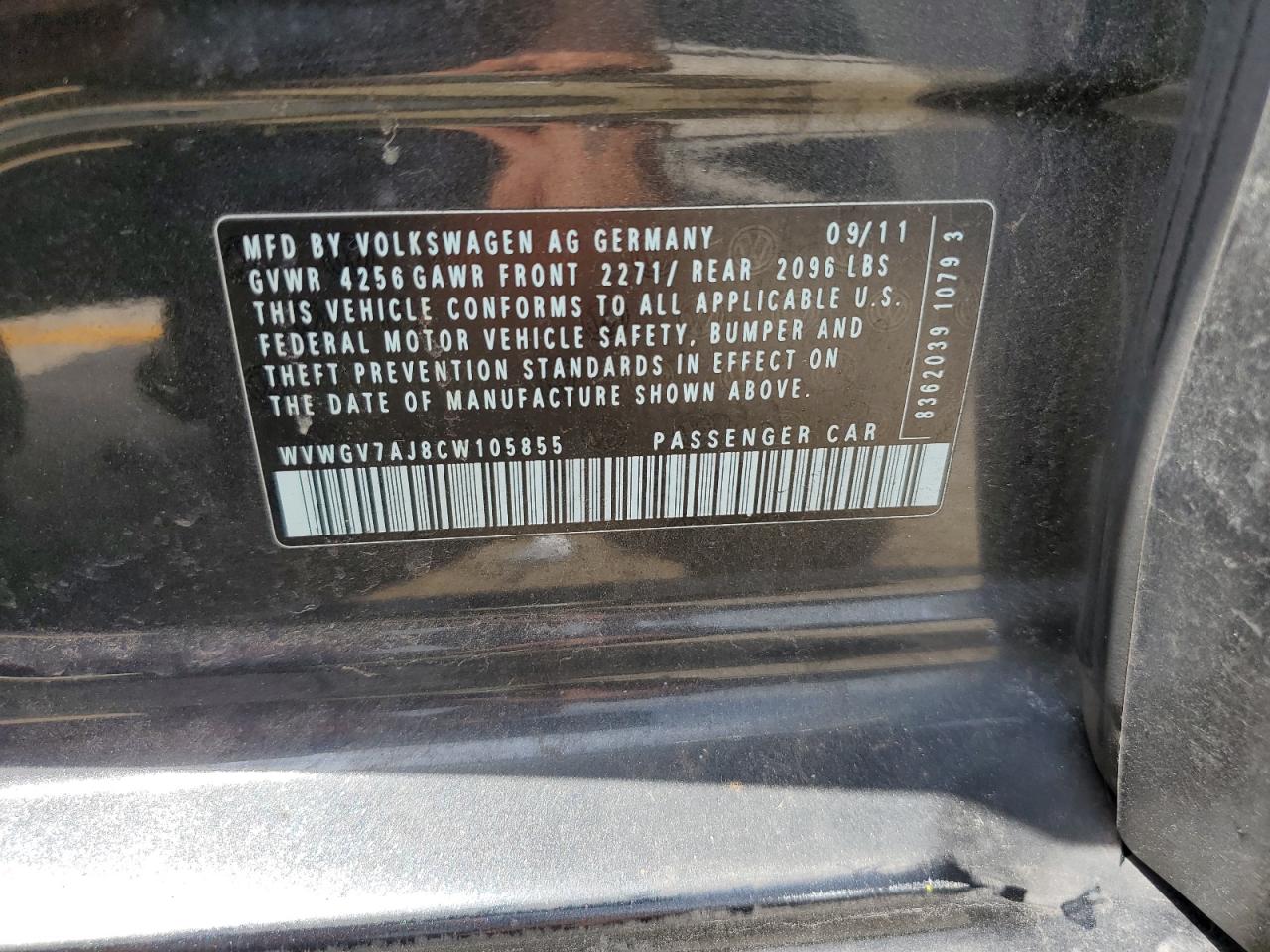 2012 Volkswagen Gti VIN: WVWGV7AJ8CW105855 Lot: 56800535