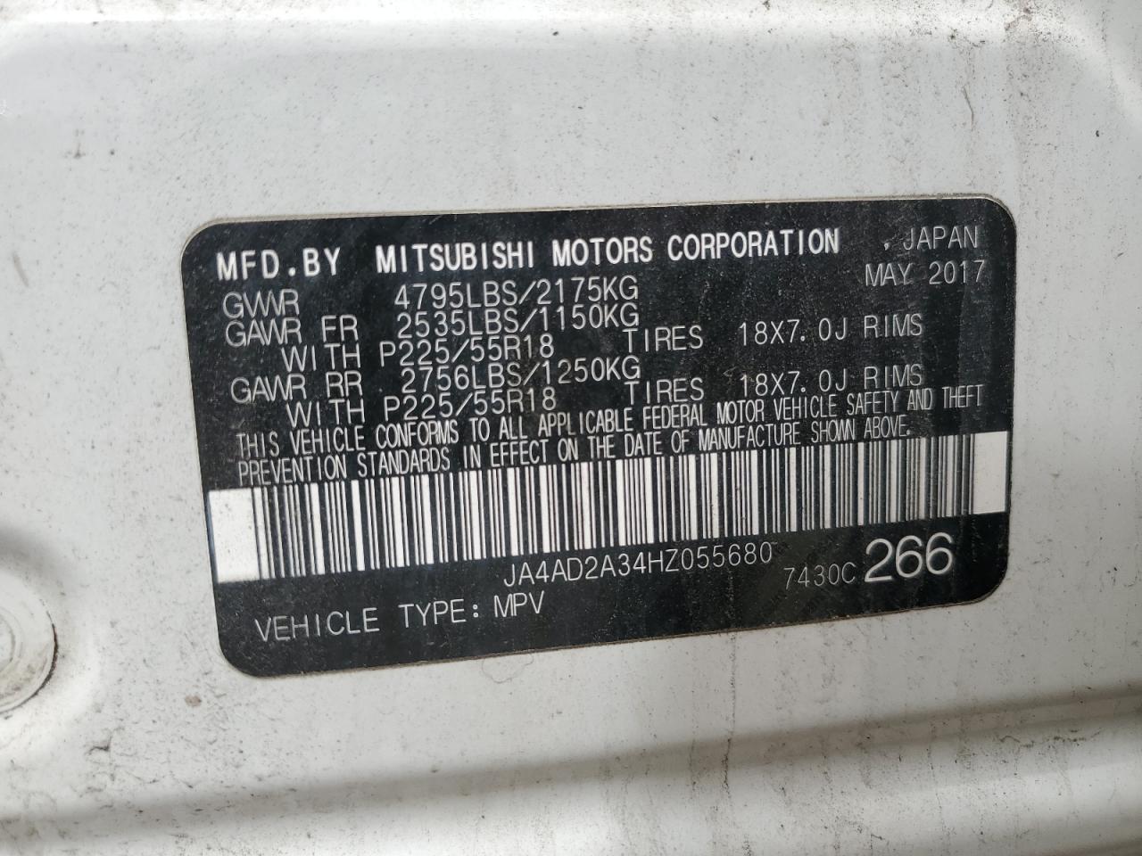 2017 Mitsubishi Outlander Es VIN: JA4AD2A34HZ055680 Lot: 56531215