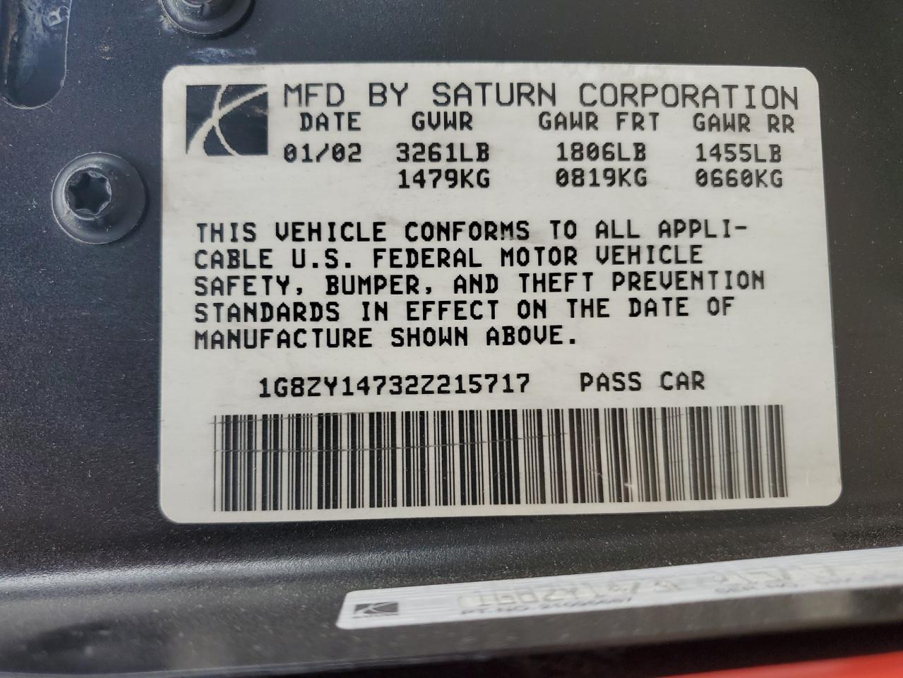 2002 Saturn Sc2 VIN: 1G8ZY14732Z215717 Lot: 57707765