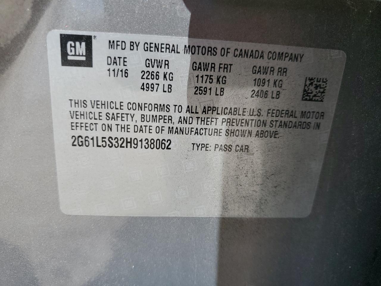 2017 Cadillac Xts VIN: 2G61L5S32H9138062 Lot: 56914495