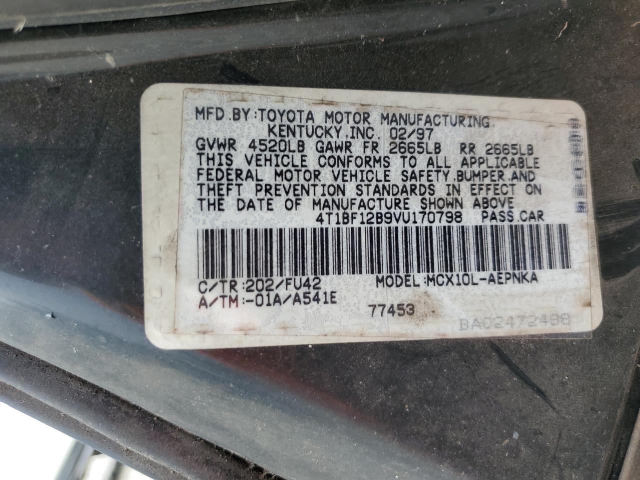 1997 Toyota Avalon Xl VIN: 4T1BF12B9VU170798 Lot: 57316055