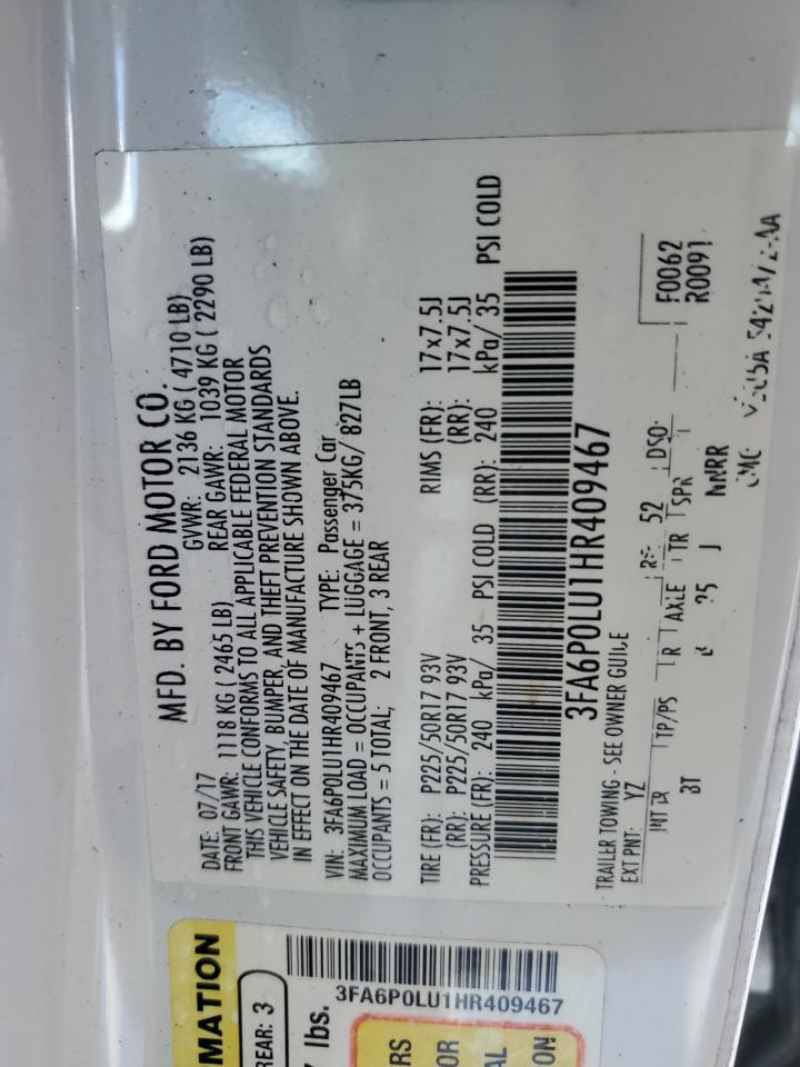 2017 Ford Fusion Se Hybrid VIN: 3FA6P0LU1HR409467 Lot: 54027575