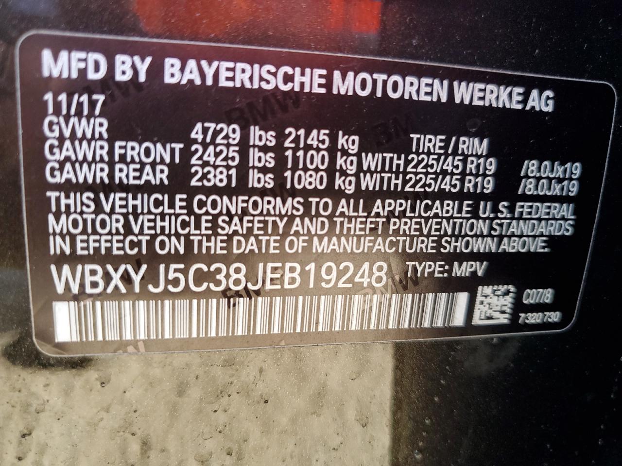 2018 BMW X2 xDrive28I VIN: WBXYJ5C38JEB19248 Lot: 56307905
