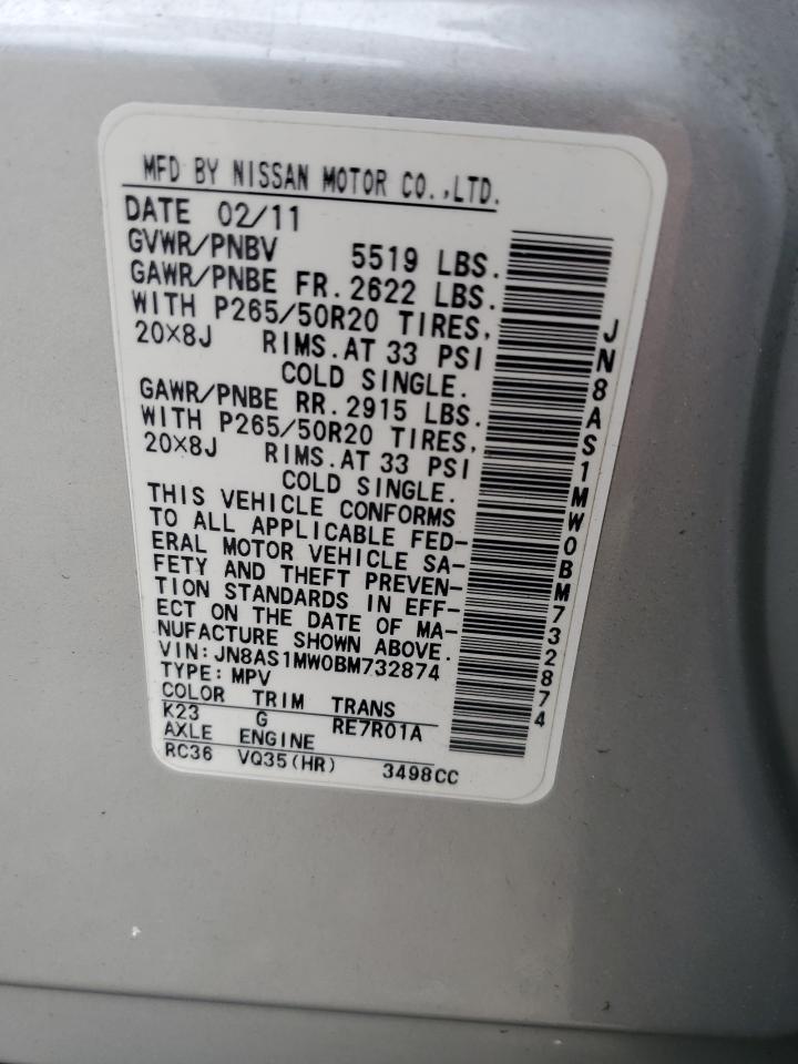 2011 Infiniti Fx35 VIN: JN8AS1MW0BM732874 Lot: 58298845