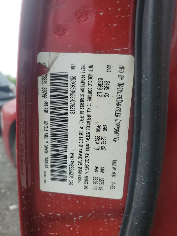 2006 Dodge Charger R/T VIN: 2B3KA53H26H176218 Lot: 56004855