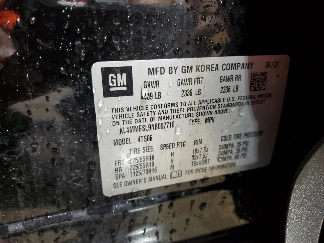 2022 Buick Encore Gx Select VIN: KL4MMESL9NB007710 Lot: 57322985