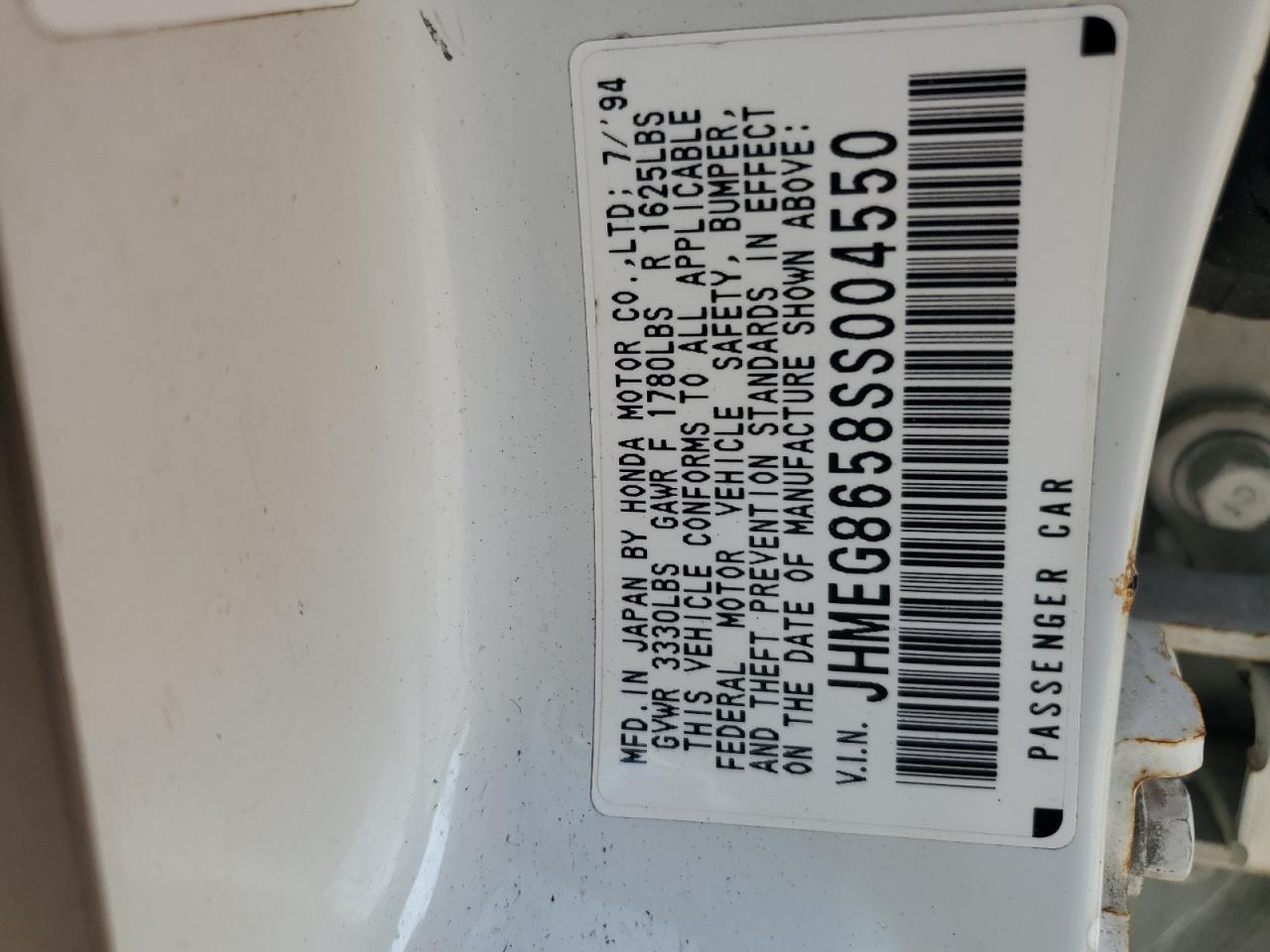 1995 Honda Civic Lx VIN: JHMEG8658SS004550 Lot: 58214995