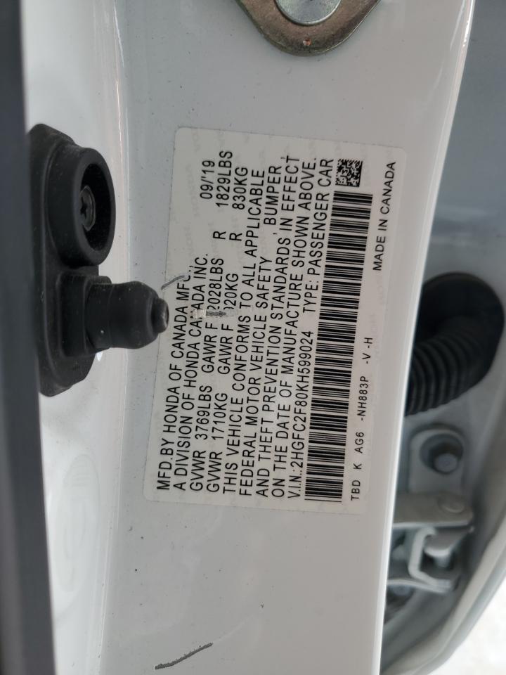2HGFC2F80KH599024 HONDA CIVIC 2019