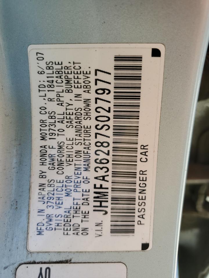 2007 Honda Civic Hybrid VIN: JHMFA36287S027977 Lot: 57134775