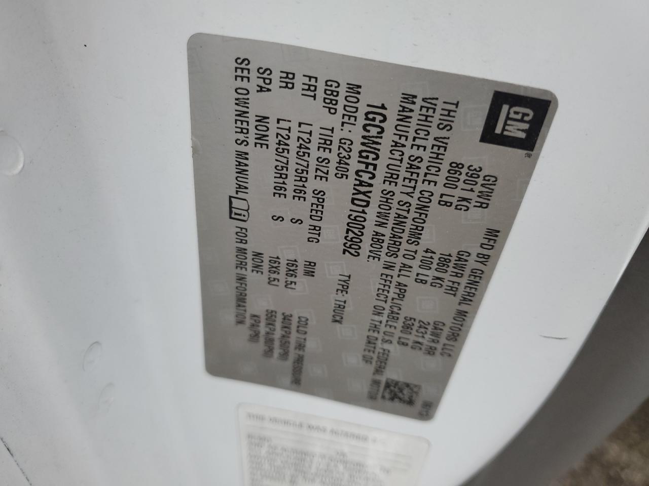 2013 Chevrolet Express G2500 VIN: 1GCWGFCAXD1902992 Lot: 57453255