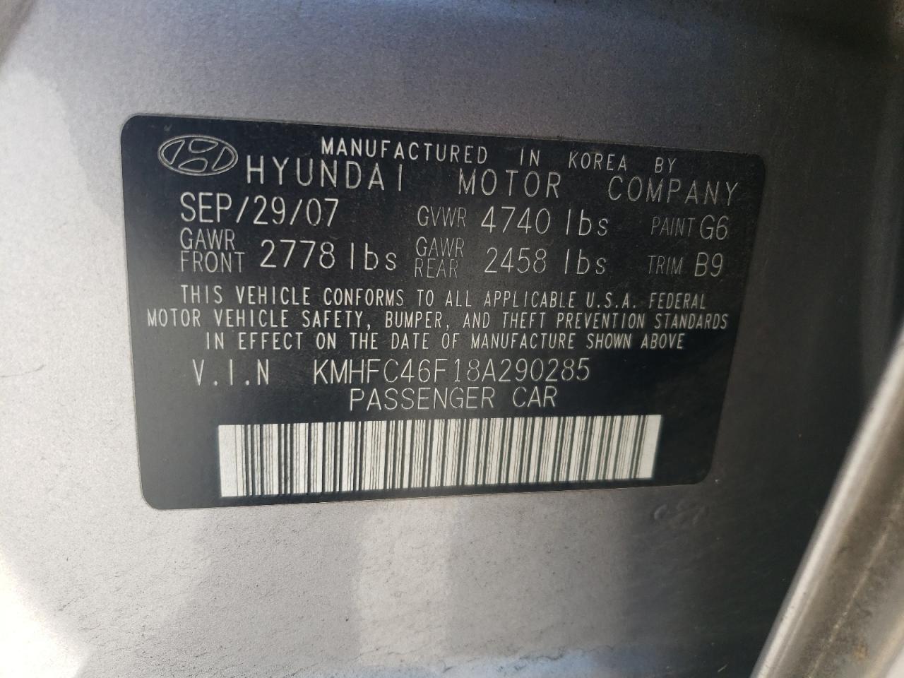 2008 Hyundai Azera Se VIN: KMHFC46F18A290285 Lot: 58763145