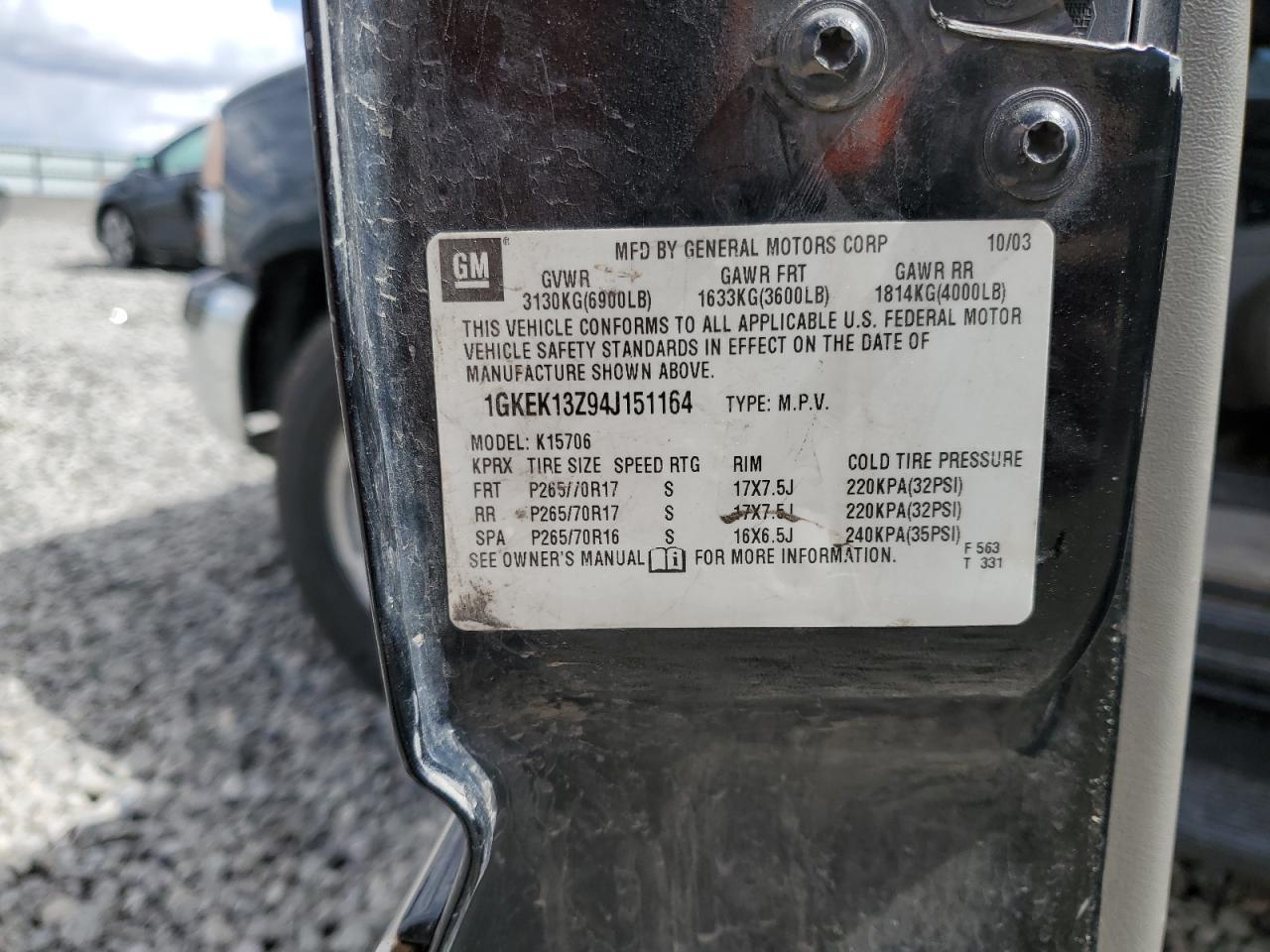 2004 GMC Yukon VIN: 1GKEK13Z94J151164 Lot: 57112165