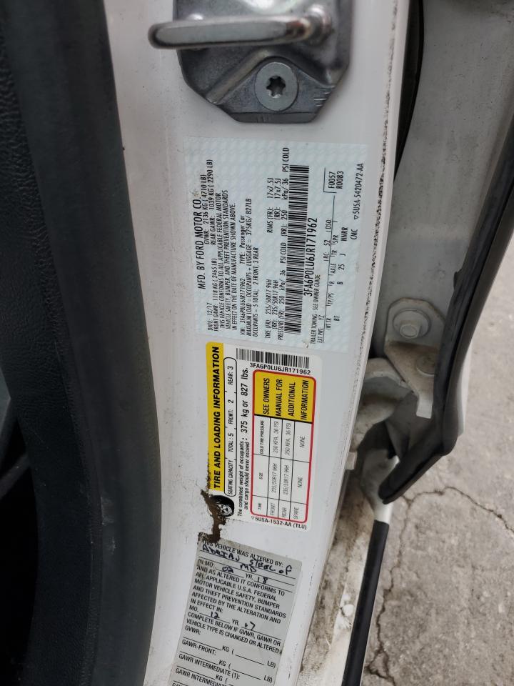 2018 Ford Fusion Se Hybrid VIN: 3FA6P0LU6JR171962 Lot: 54040395