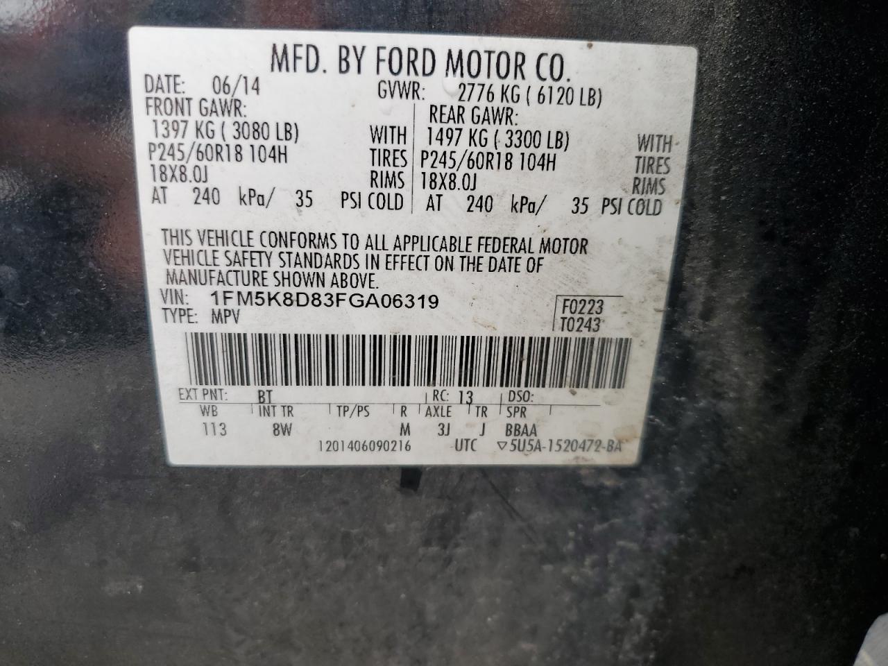 2015 Ford Explorer Xlt VIN: 1FM5K8D83FGA06319 Lot: 57701915