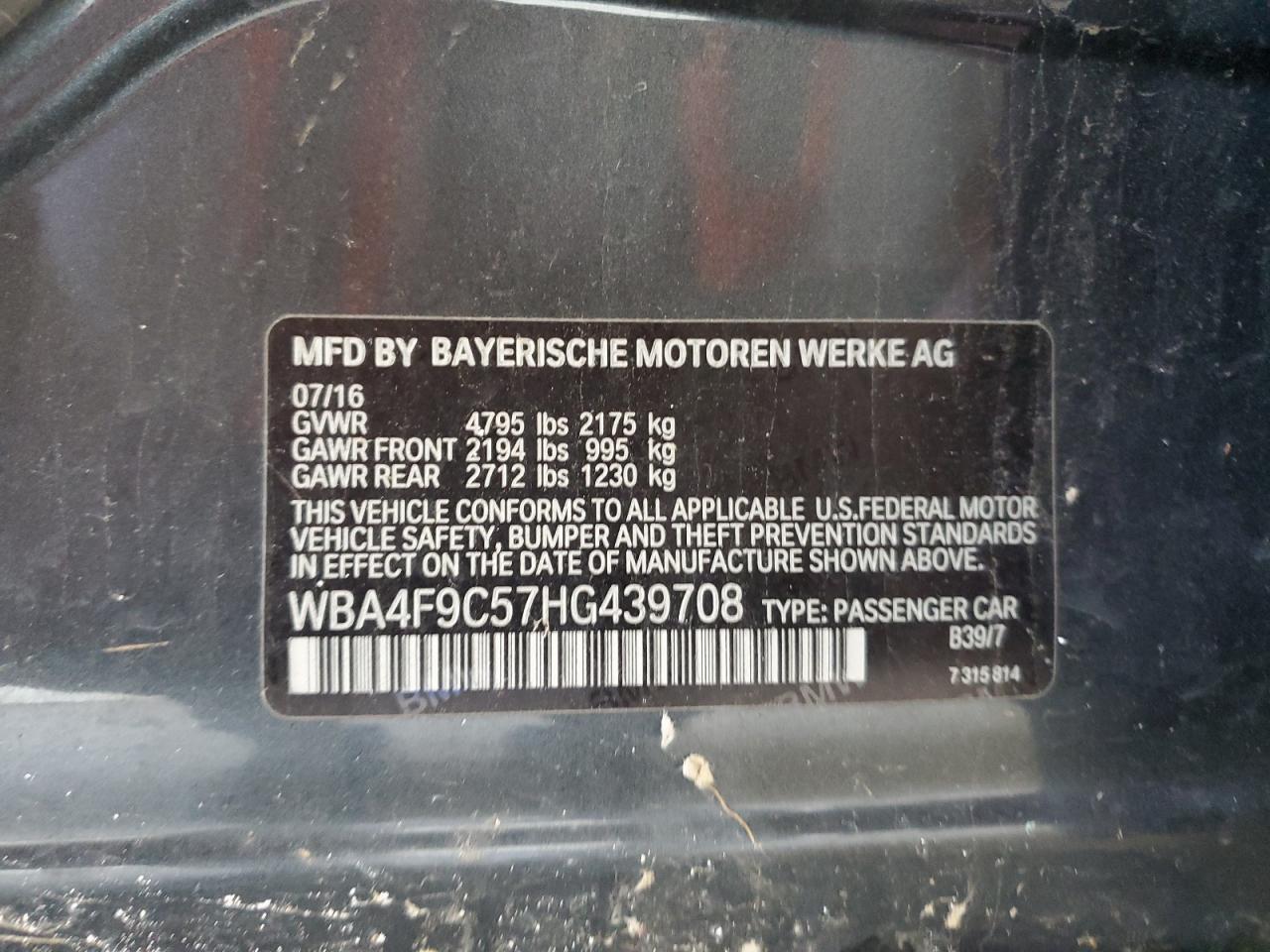 2017 BMW 430Xi Gran Coupe VIN: WBA4F9C57HG439708 Lot: 57697775