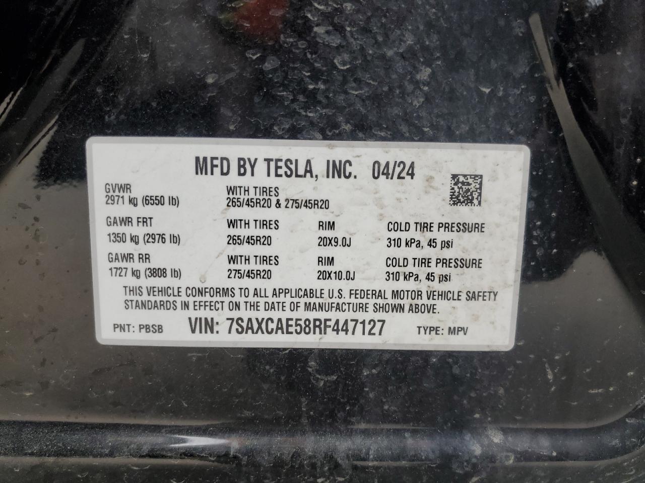 2024 Tesla Model X VIN: 7SAXCAE58RF447127 Lot: 56040635