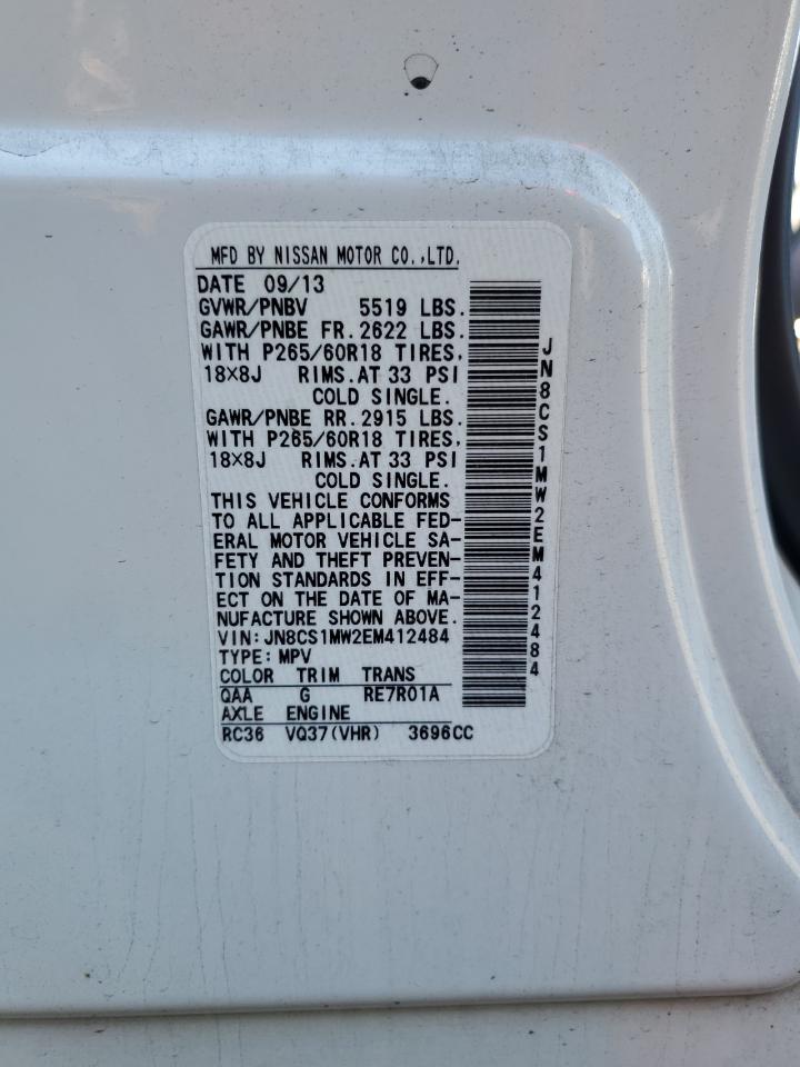 2014 Infiniti Qx70 VIN: JN8CS1MW2EM412484 Lot: 56695895
