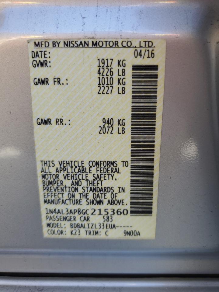 2016 Nissan Altima 2.5 VIN: 1N4AL3AP8GC215360 Lot: 56539465