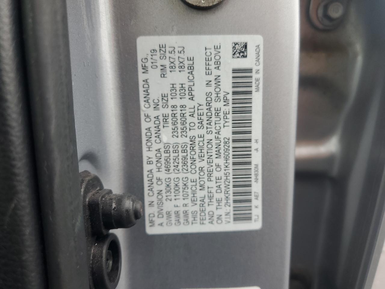 2019 Honda Cr-V Ex VIN: 2HKRW2H51KH609282 Lot: 56622715