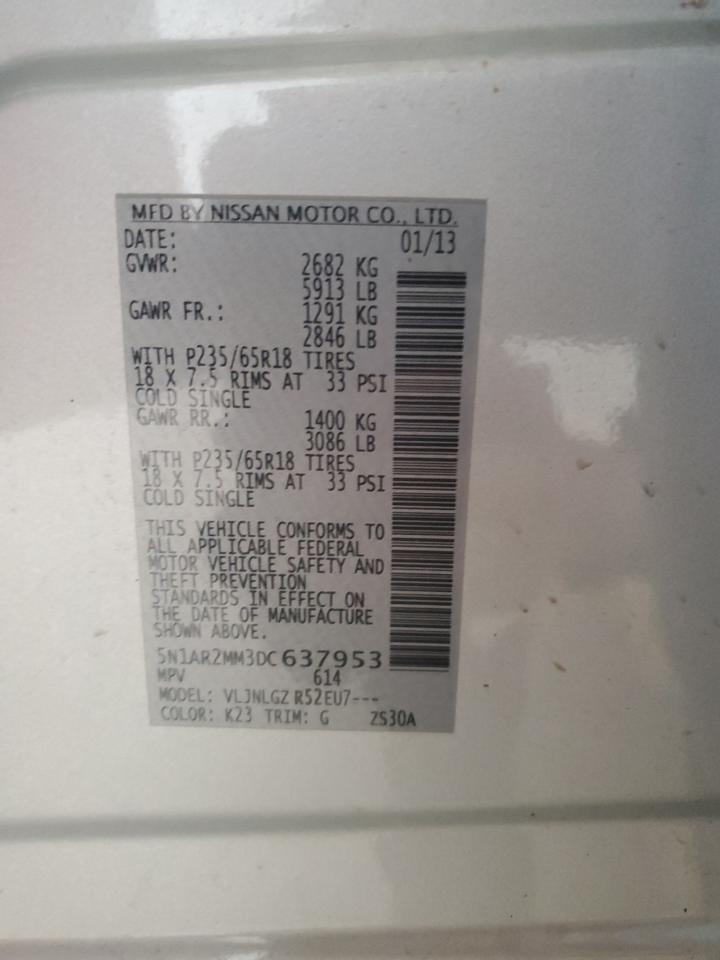 2013 Nissan Pathfinder S VIN: 5N1AR2MM3DC637953 Lot: 56692295