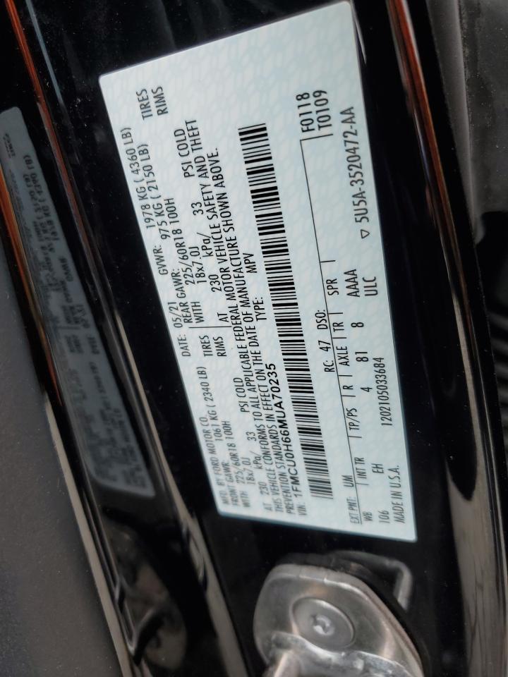2021 Ford Escape Sel VIN: 1FMCU0H66MUA70235 Lot: 56652395