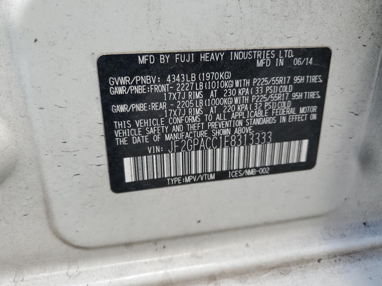 2014 Subaru Xv Crosstrek 2.0 Premium VIN: JF2GPACC1E8313333 Lot: 56784065