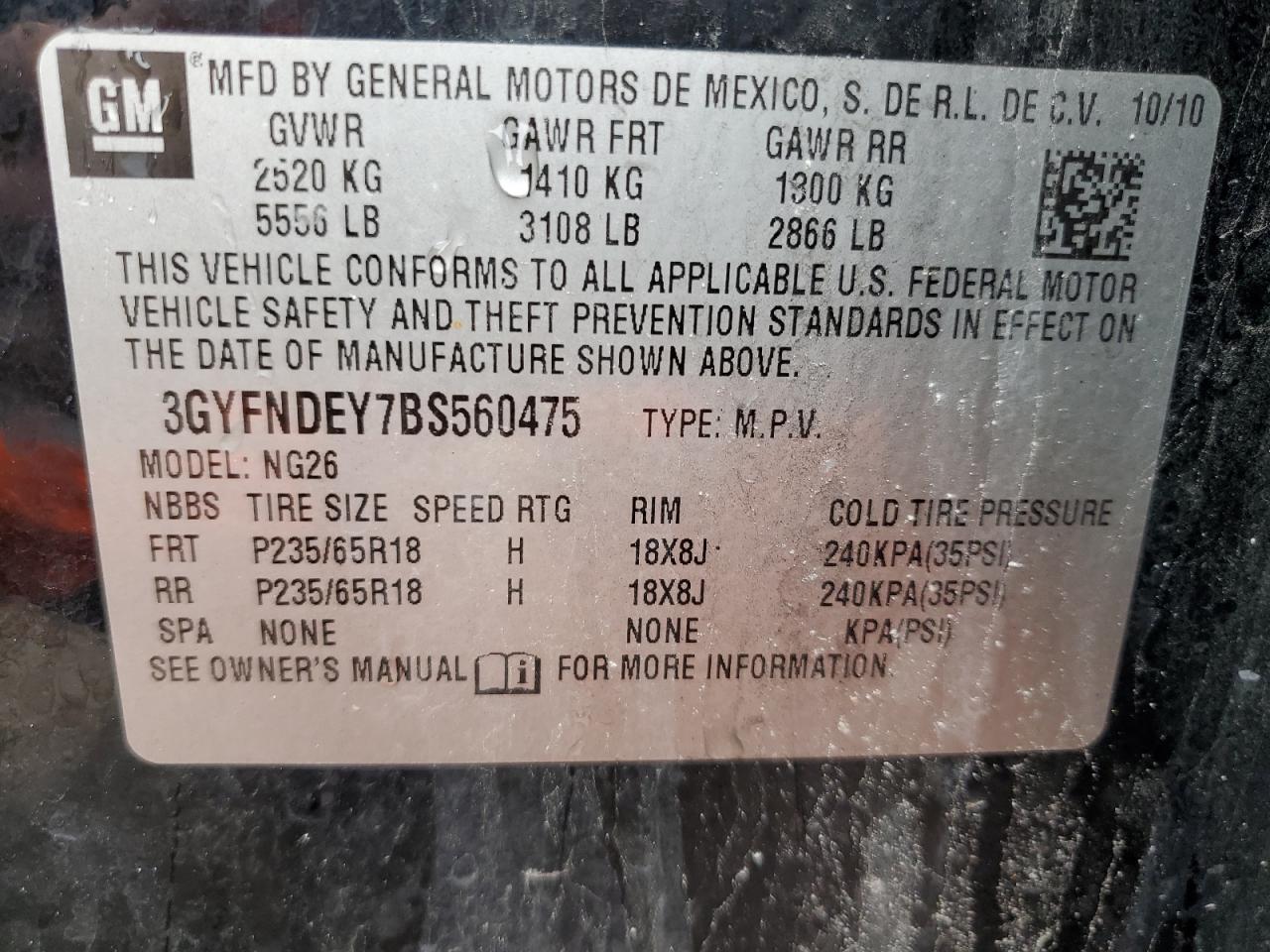 2011 Cadillac Srx Luxury Collection VIN: 3GYFNDEY7BS560475 Lot: 55745155