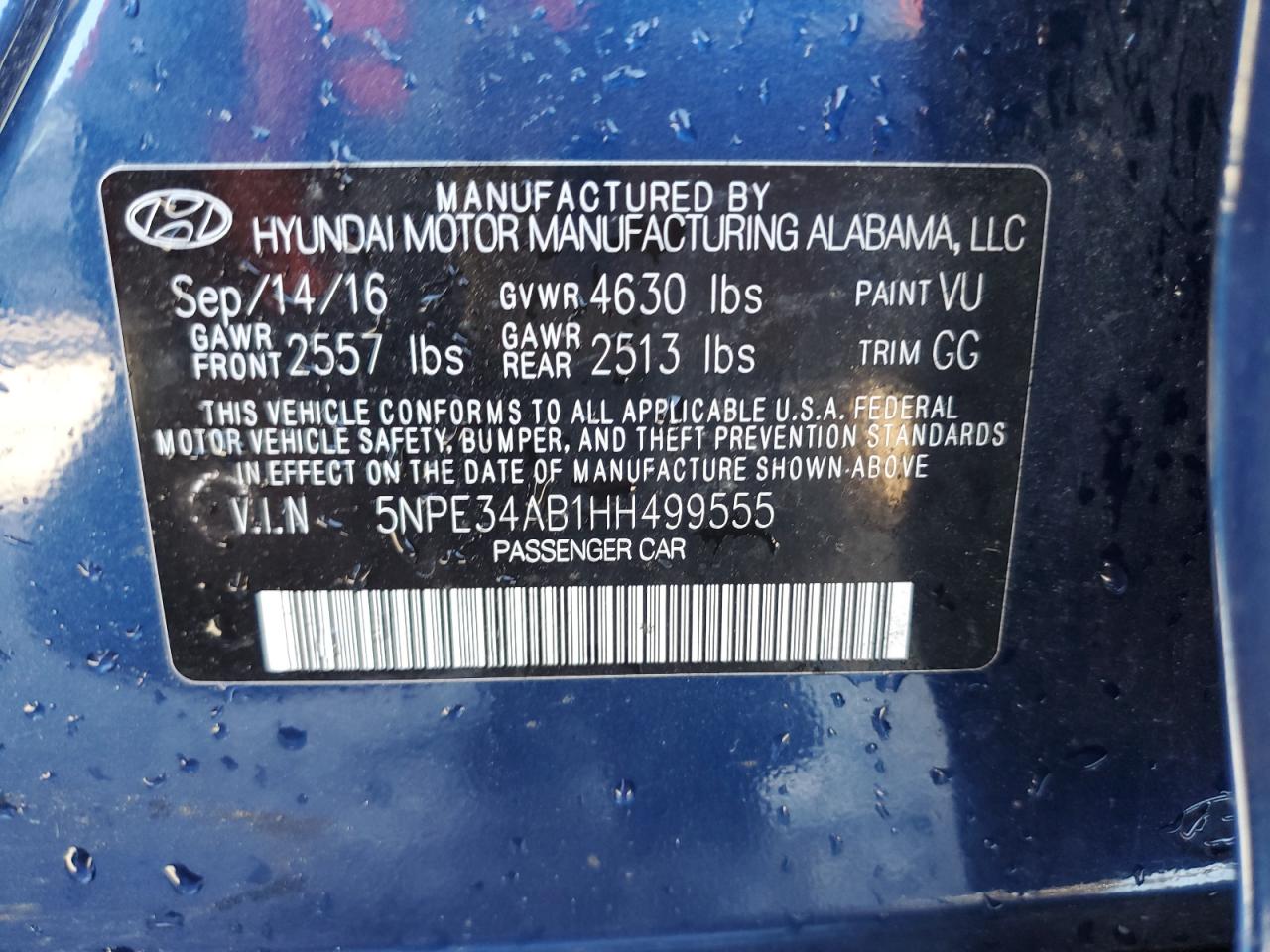 2017 Hyundai Sonata Sport VIN: 5NPE34AB1HH499555 Lot: 56693515