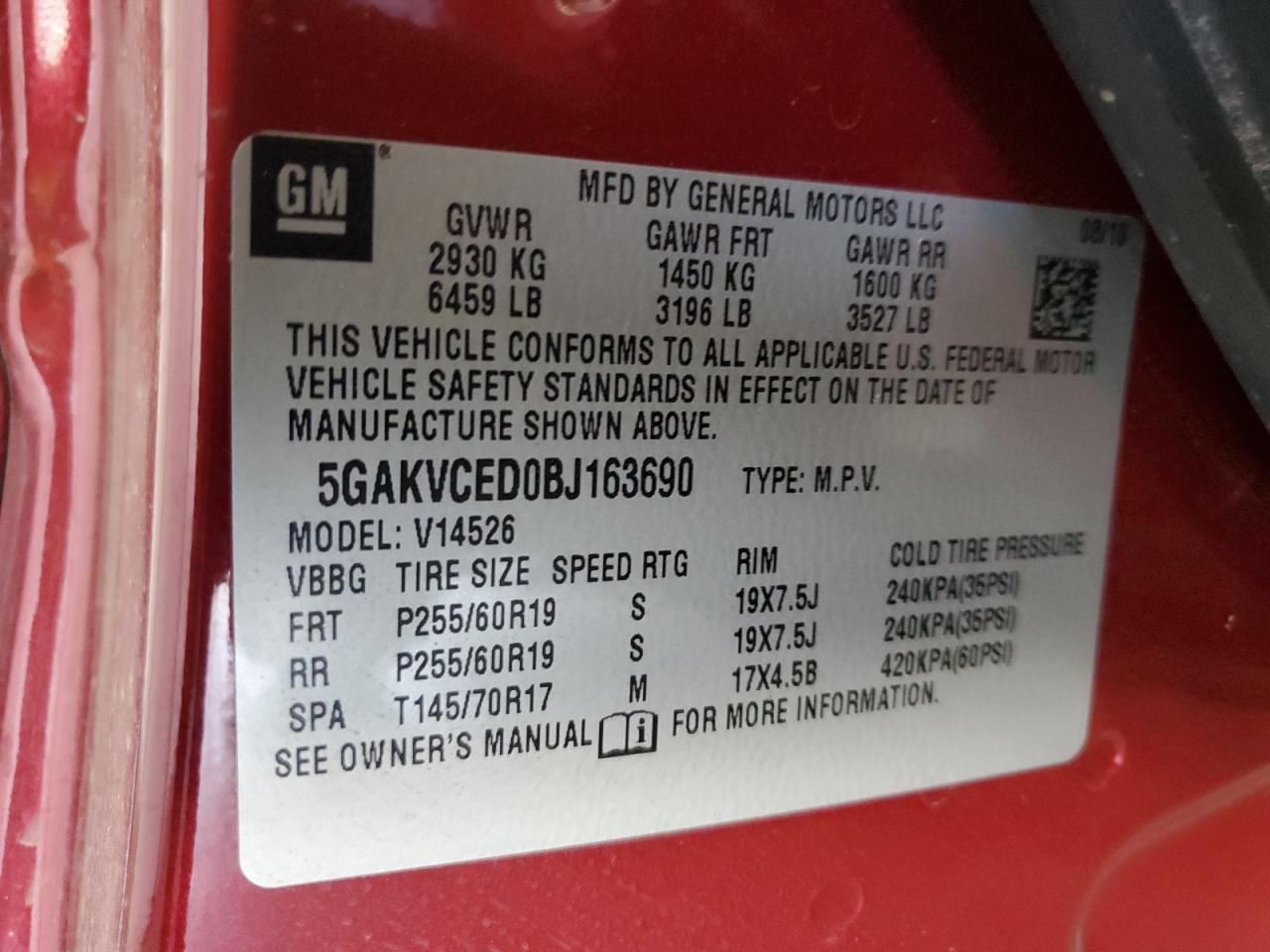 2011 Buick Enclave Cxl VIN: 5GAKVCED0BJ163690 Lot: 57497305