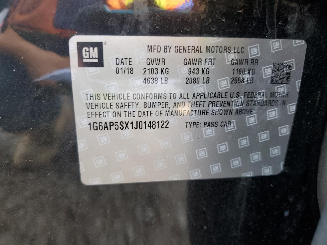 2018 Cadillac Cts VIN: 1G6AP5SX1J0148122 Lot: 57057455