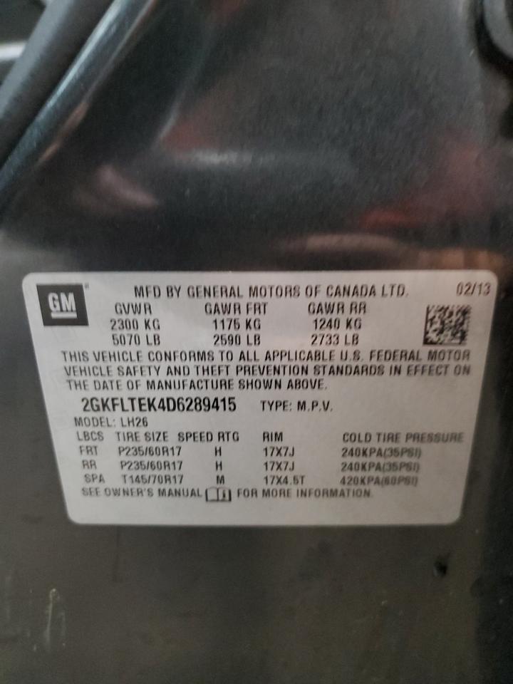 2013 GMC Terrain Sle VIN: 2GKFLTEK4D6289415 Lot: 57067915