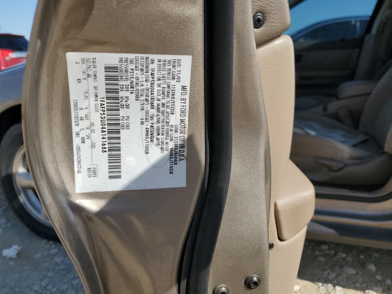 2004 Ford Taurus Se VIN: 1FAFP53U04A141688 Lot: 55606685