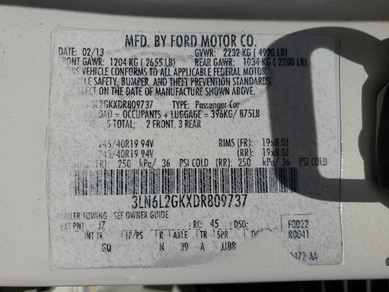 2013 Lincoln Mkz VIN: 3LN6L2GKXDR809737 Lot: 56344495